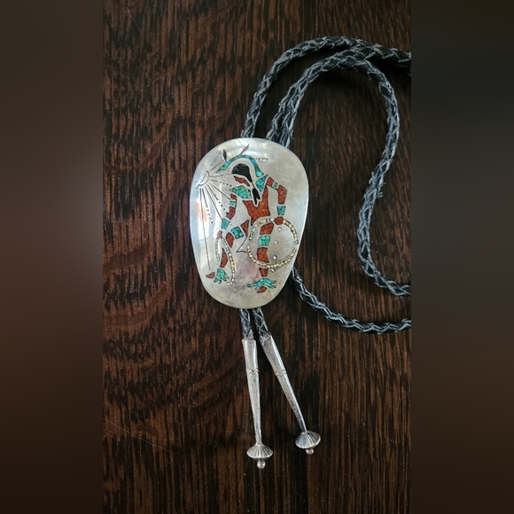 Vintage Authentic Navajo Turquoise Silver Bolo Tie EUC $350 Vintage 70's Silver - Picture 6 of 9
